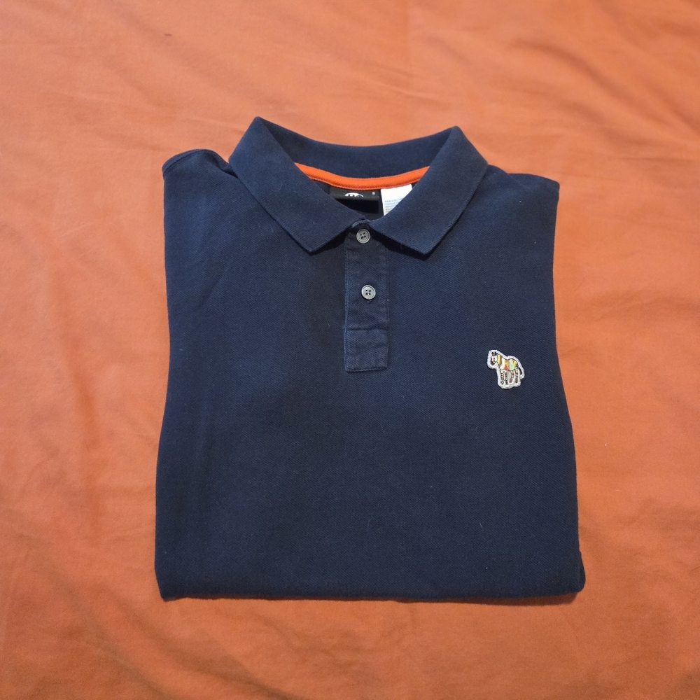 PS Paul Smith Navy Blue Rainvow Zebra Logo Polo Shirt Men's Small